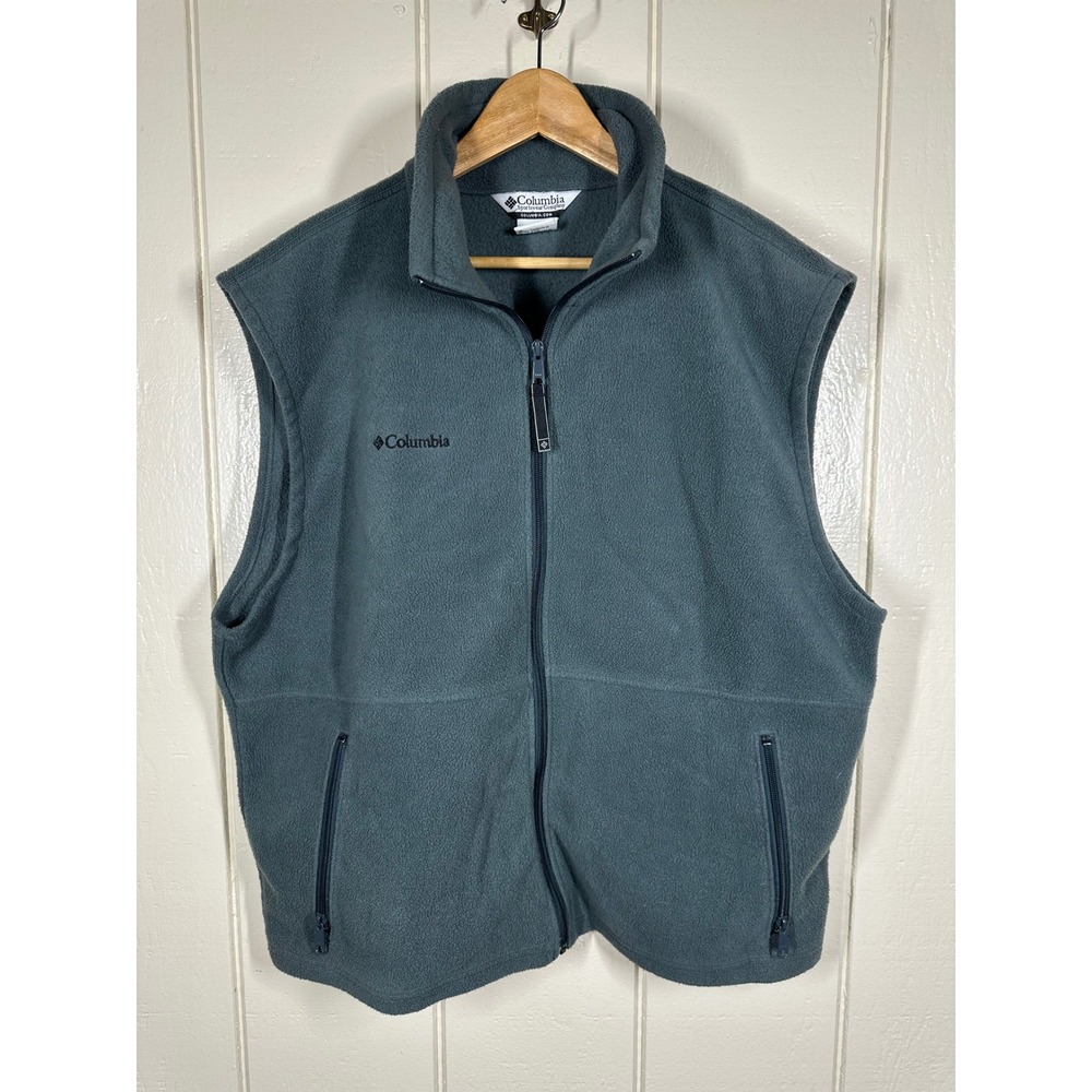 Columbia Fleece Vest Mens XL Blue Gray Full Zip Sleeveless Jacket Outdoor 7768